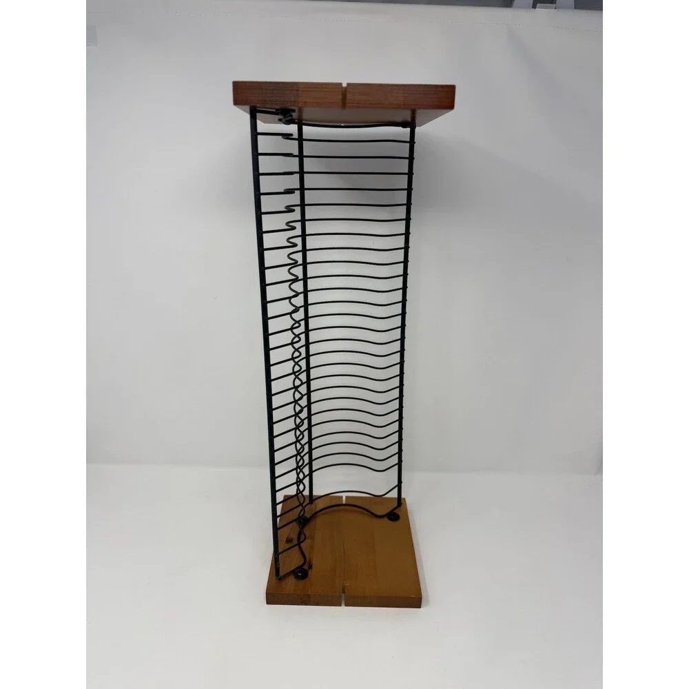 Vintage Wood and Wire CD Tower Rack Stand Holds 30 CDs